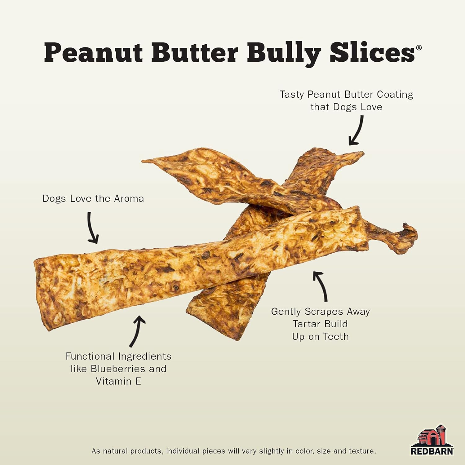 Redbarn Bully Slices for Dogs, Highly Palatable, Long-Lasting Natural Dental Treats with Functional Ingredients, 9 oz. - Peanut Butter