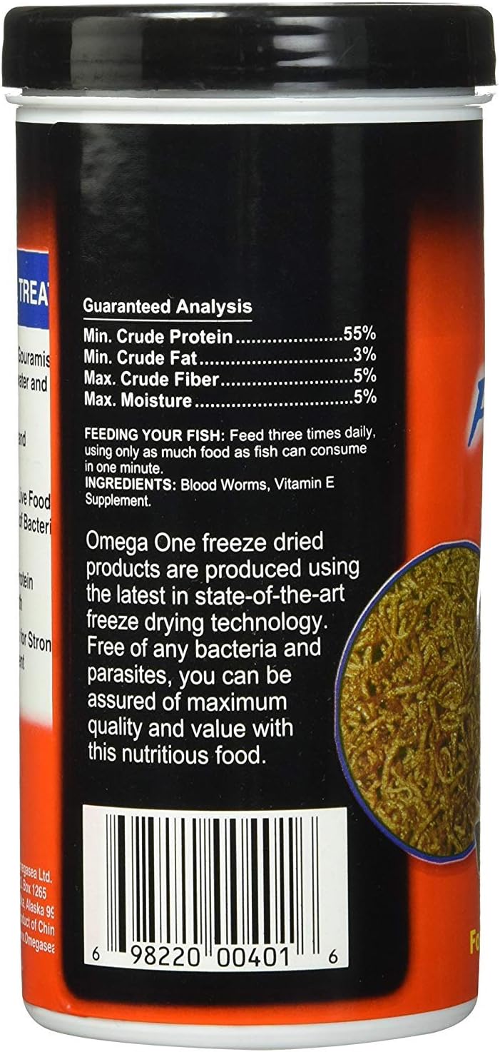 Omega One Freeze Dried Blood Worms Fish Treat, 0.96oz Each