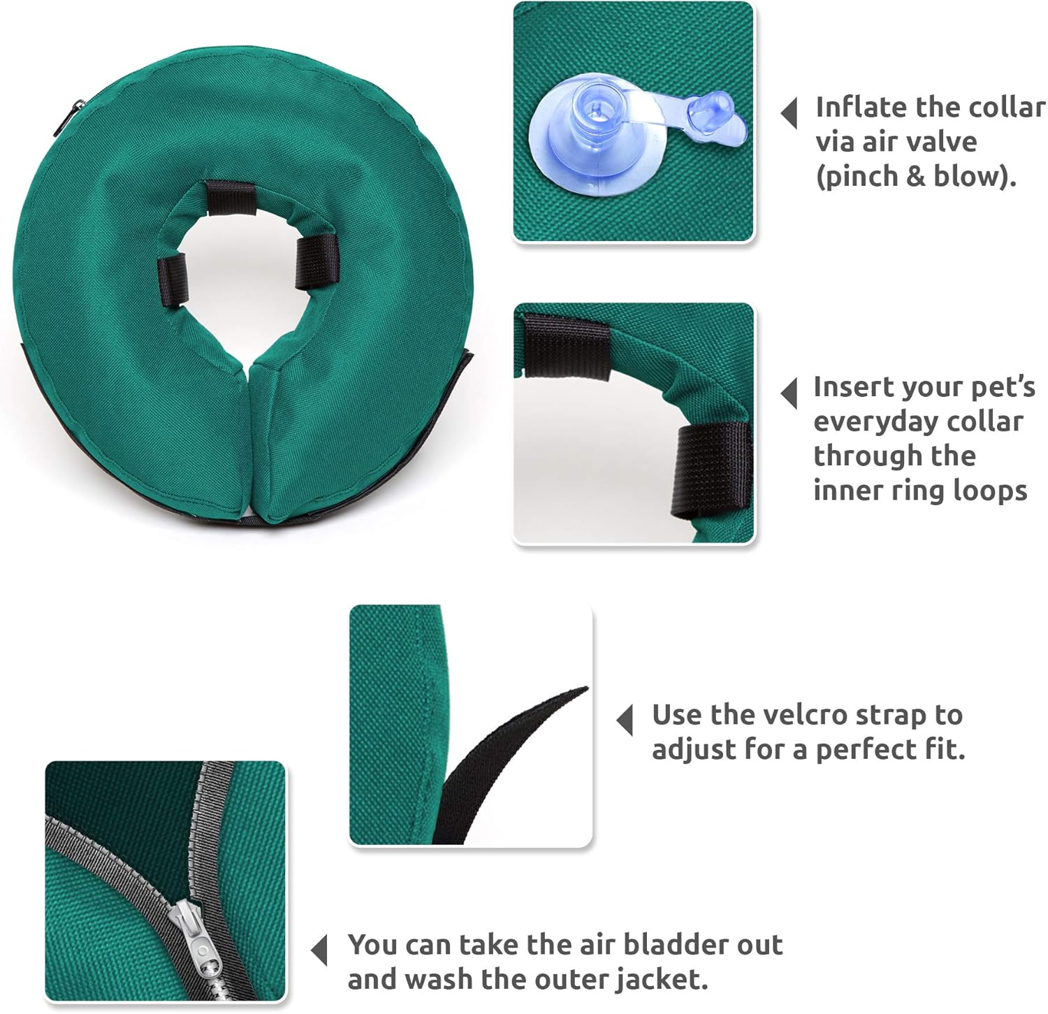 ZenPet Protective Inflatable Recovery Collar for Dogs and Cats (Teal) (Medium)