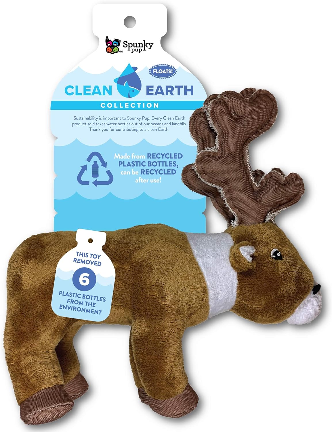 Spunky Pup Clean Earth Plush Caribou Made from 100% Recycled Water Bottles Large