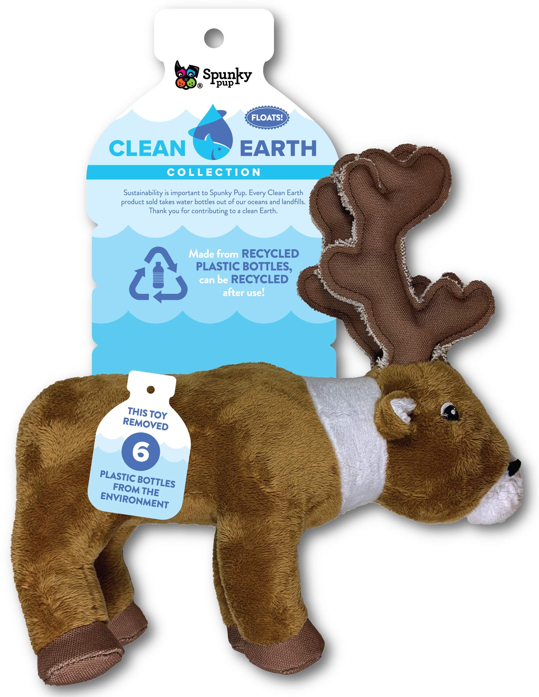 Spunky Pup Clean Earth Plush Caribou Made from 100% Recycled Water Bottles Large