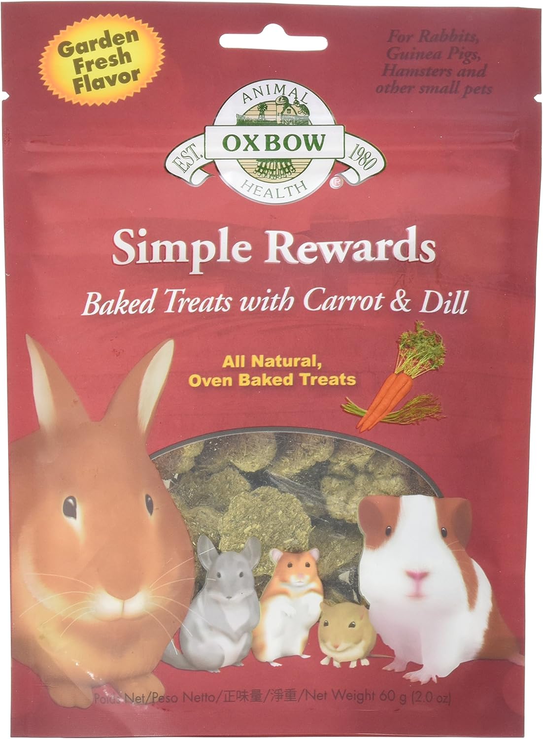 New Oxbow Simple Rewards All Natural Oven Baked Treats with Carrots, Dill and Timothy Hay