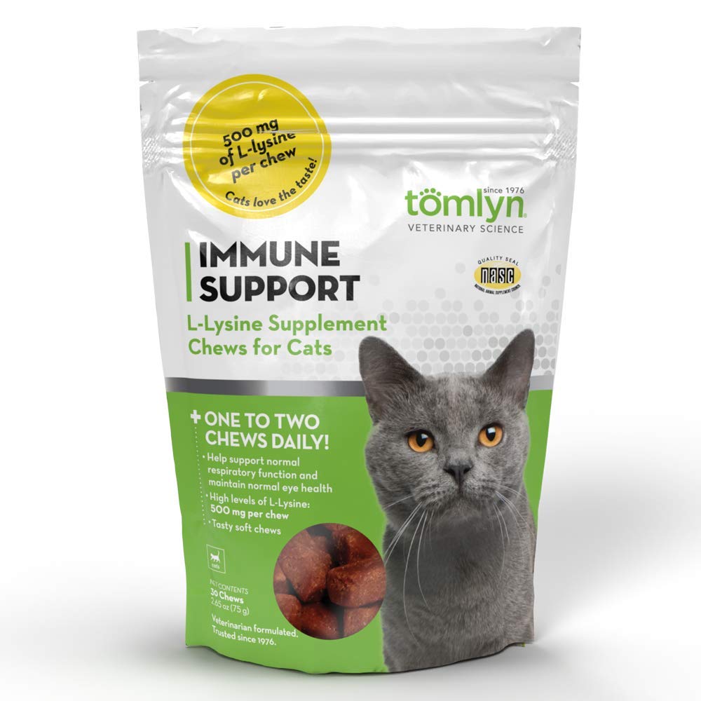 Tomlyn Immune Support Daily L-Lysine Supplement, Fish-Flavored Lysine Chews for Cats and Kittens, 30ct