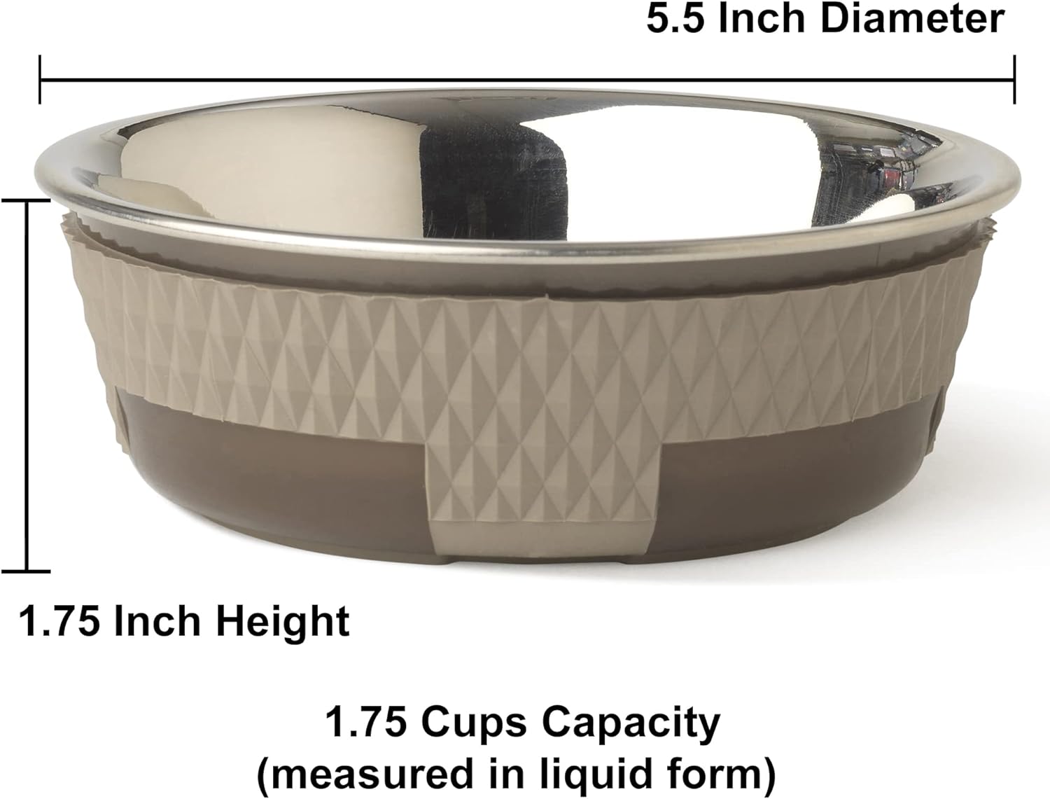 PetRageous 16015 Kona Stainless Steel Non-Slip Dishwasher Safe Dog Bowl 1.75-Cup 5.5-Inch Diameter 1.75-Inch Tall for Small and Medium Dogs and Cats 14-Ounce, Taupe