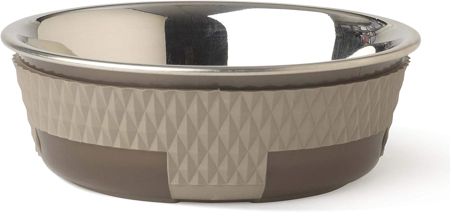 PetRageous 16015 Kona Stainless Steel Non-Slip Dishwasher Safe Dog Bowl 1.75-Cup 5.5-Inch Diameter 1.75-Inch Tall for Small and Medium Dogs and Cats 14-Ounce, Taupe