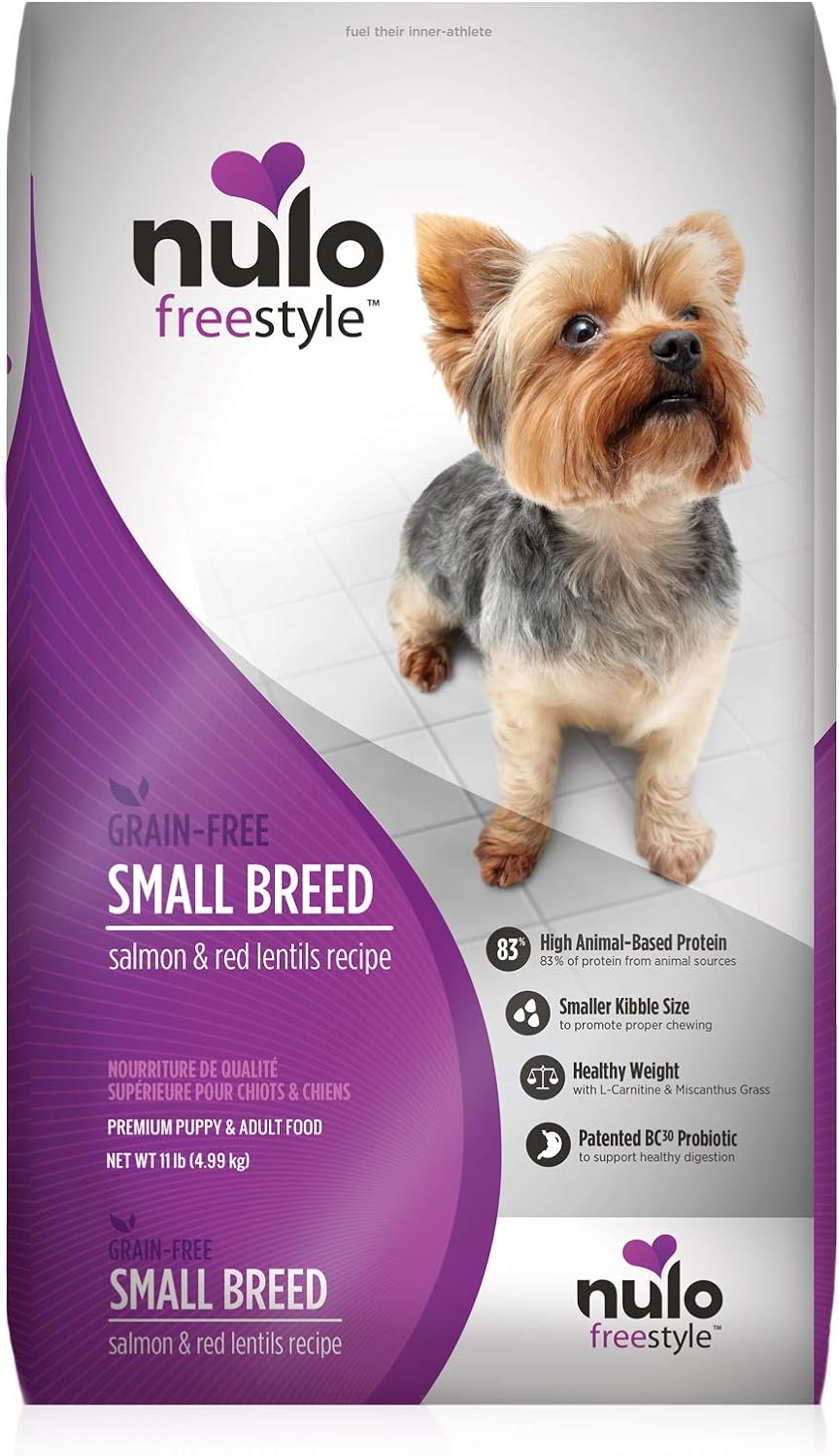 Nulo Grain Free Small Breed Dry Dog Food with BC30 Probiotic (Salmon and Red Lentils Recipe, 4.5lb Bag)