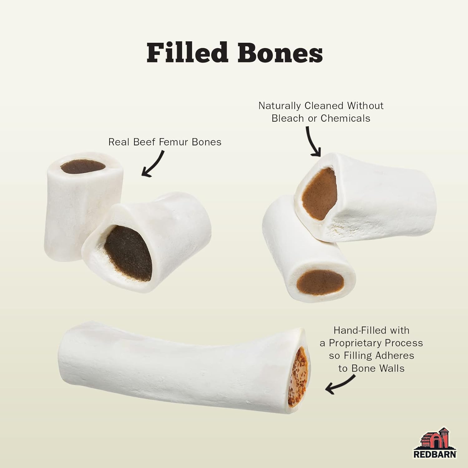 Redbarn Filled Dog Bones Peanut Butter, Cheese N' Bacon, Beef, Natural Long-Lasting Dental Treats; Suitable for Aggressive Chewers. Beef, Small 3