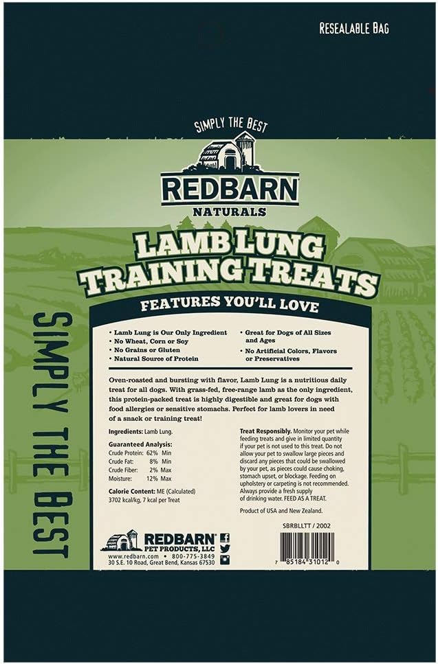 Redbarn Pet Lamb Lung Single Dog Training Treats 3 oz