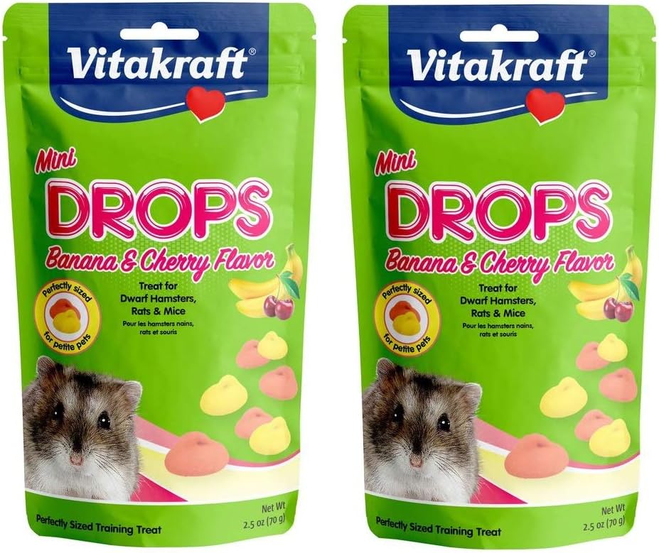 Vitakraft Mini Drops Treats 2.5 Ounces Each, Banana and Cherry Flavor, for Dwarf Hamsters Rats and Mice