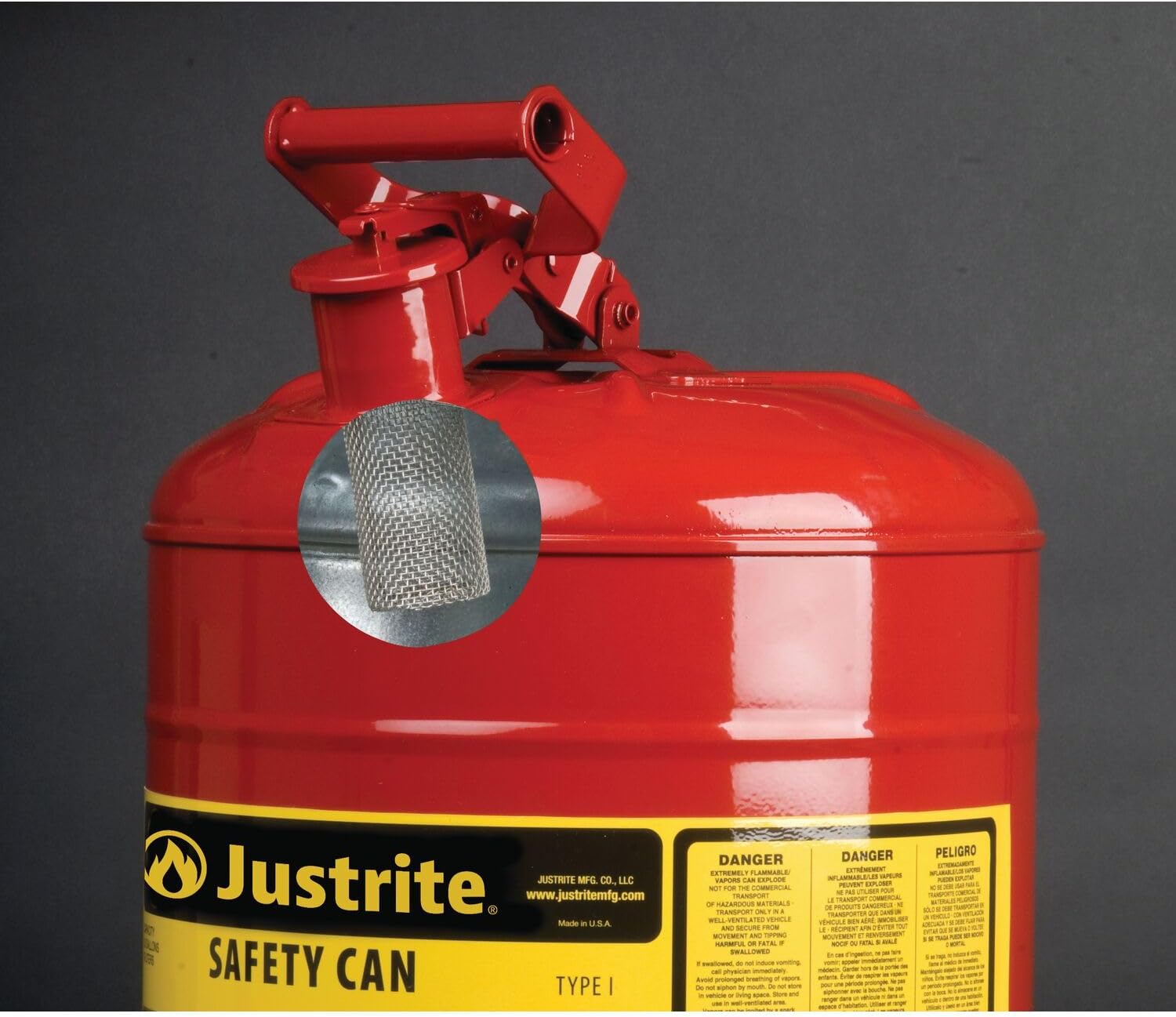 Justrite 2 Gallon Type I Green Safety Can for Oil with Flame Arrester and Self-Closing Lid, Made in the USA, Galvanized Steel Flammable Storage Can, 7120400