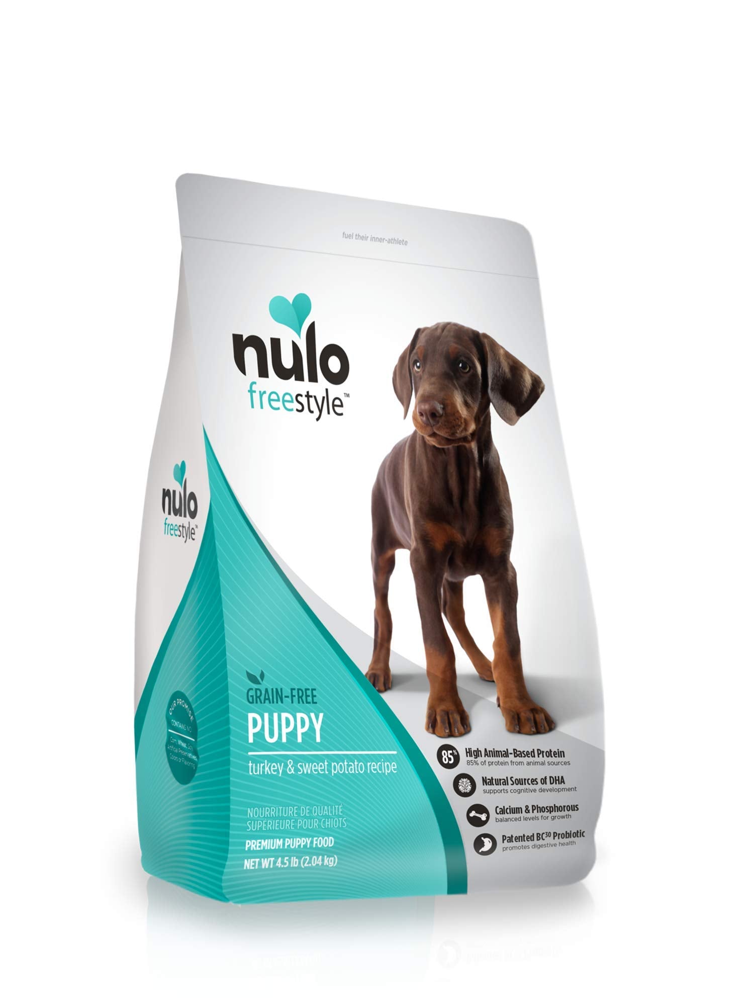 Nulo Puppy Food Grain Free Dry Food With Bc30 Probiotic And Dha Turkey And Sweet Potato Recipe 4.5Lb Bag