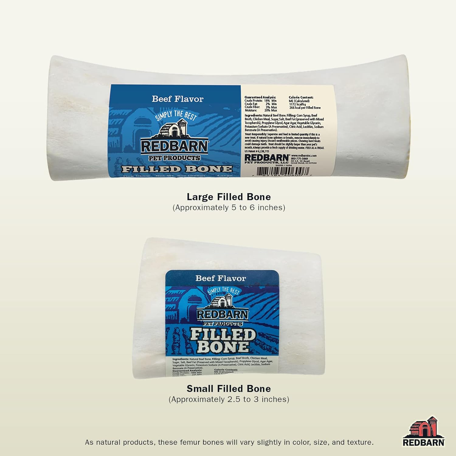 Redbarn Filled Dog Bones Peanut Butter, Cheese N' Bacon, Beef, Natural Long-Lasting Dental Treats; Suitable for Aggressive Chewers. Beef, Small 3