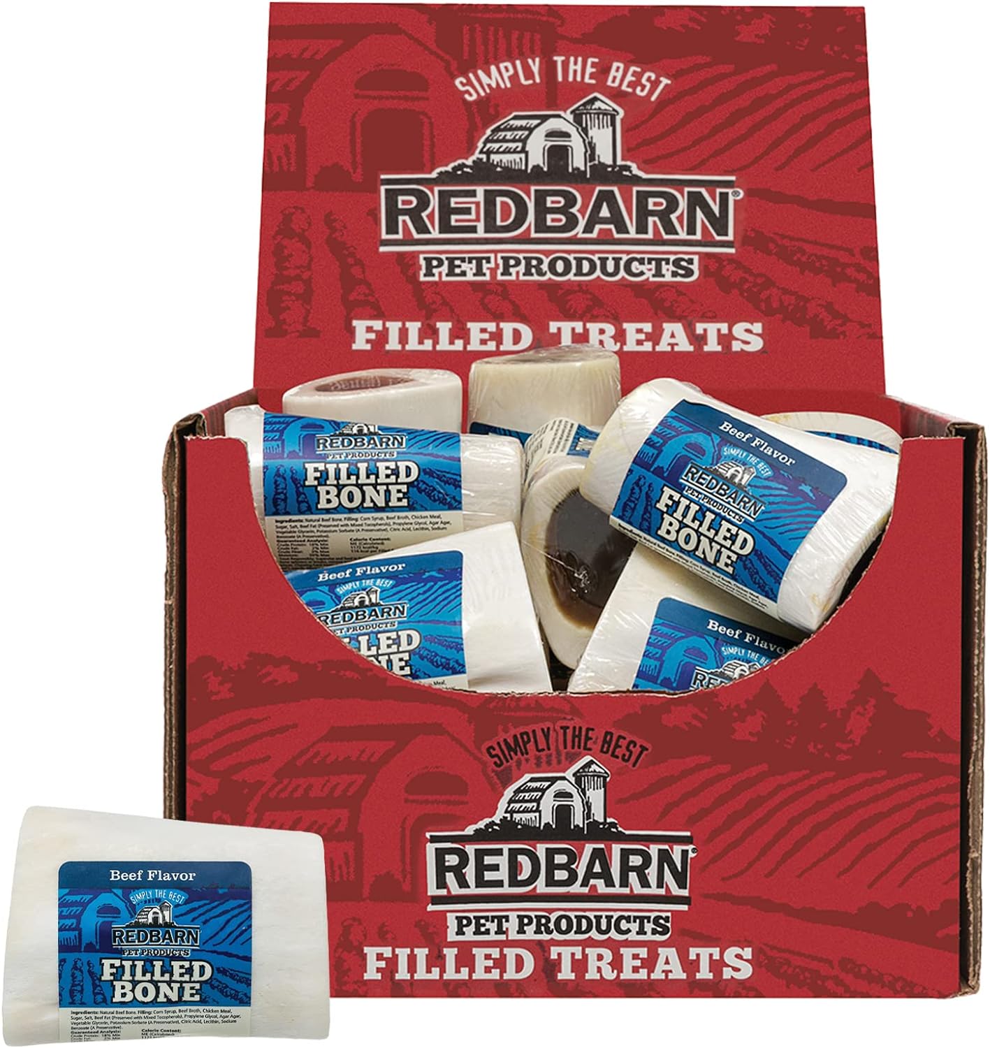 Redbarn Filled Dog Bones Peanut Butter, Cheese N' Bacon, Beef, Natural Long-Lasting Dental Treats; Suitable for Aggressive Chewers. Beef, Small 3