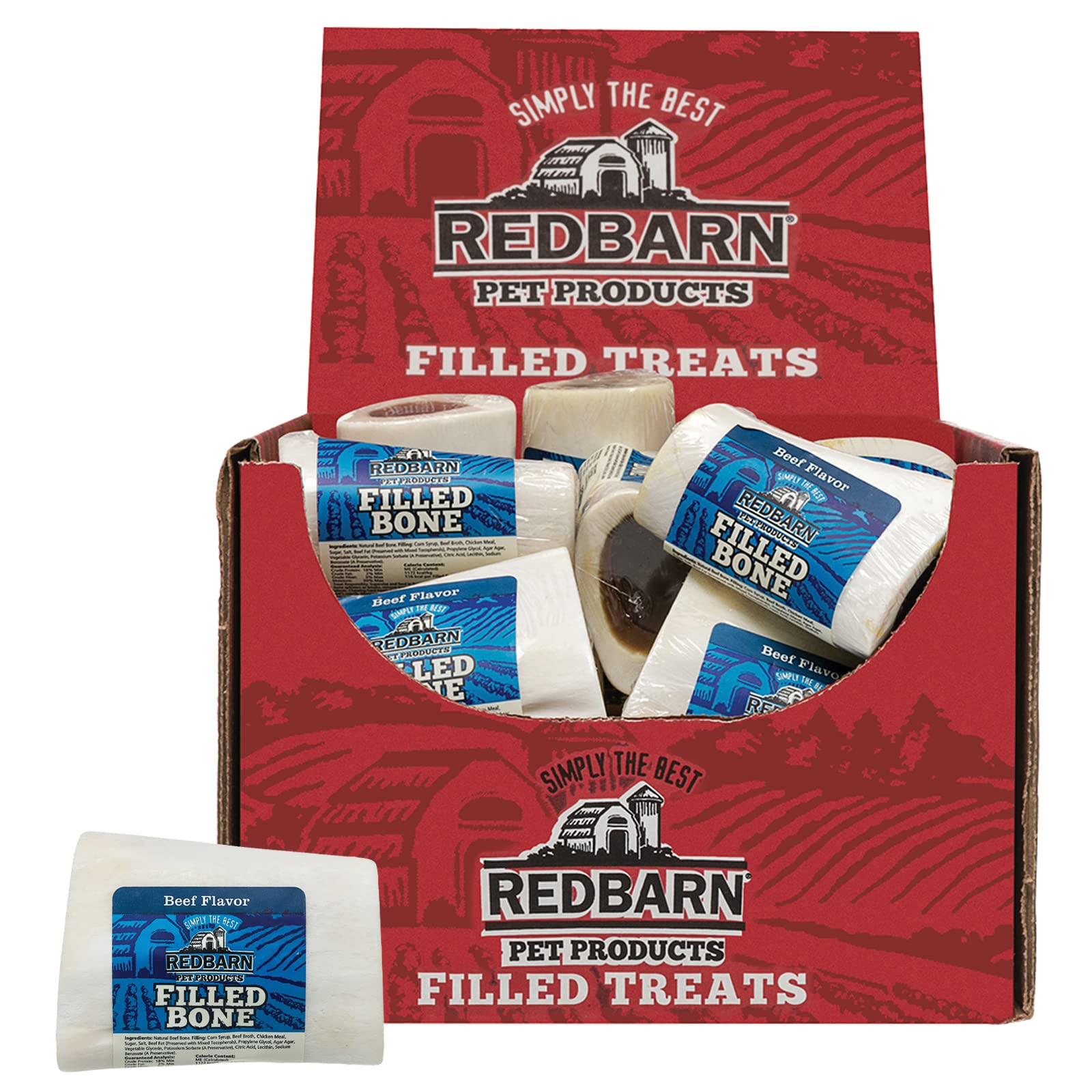 Redbarn Filled Dog Bones Peanut Butter, Cheese N' Bacon, Beef, Natural Long-Lasting Dental Treats; Suitable for Aggressive Chewers. Beef, Small 3