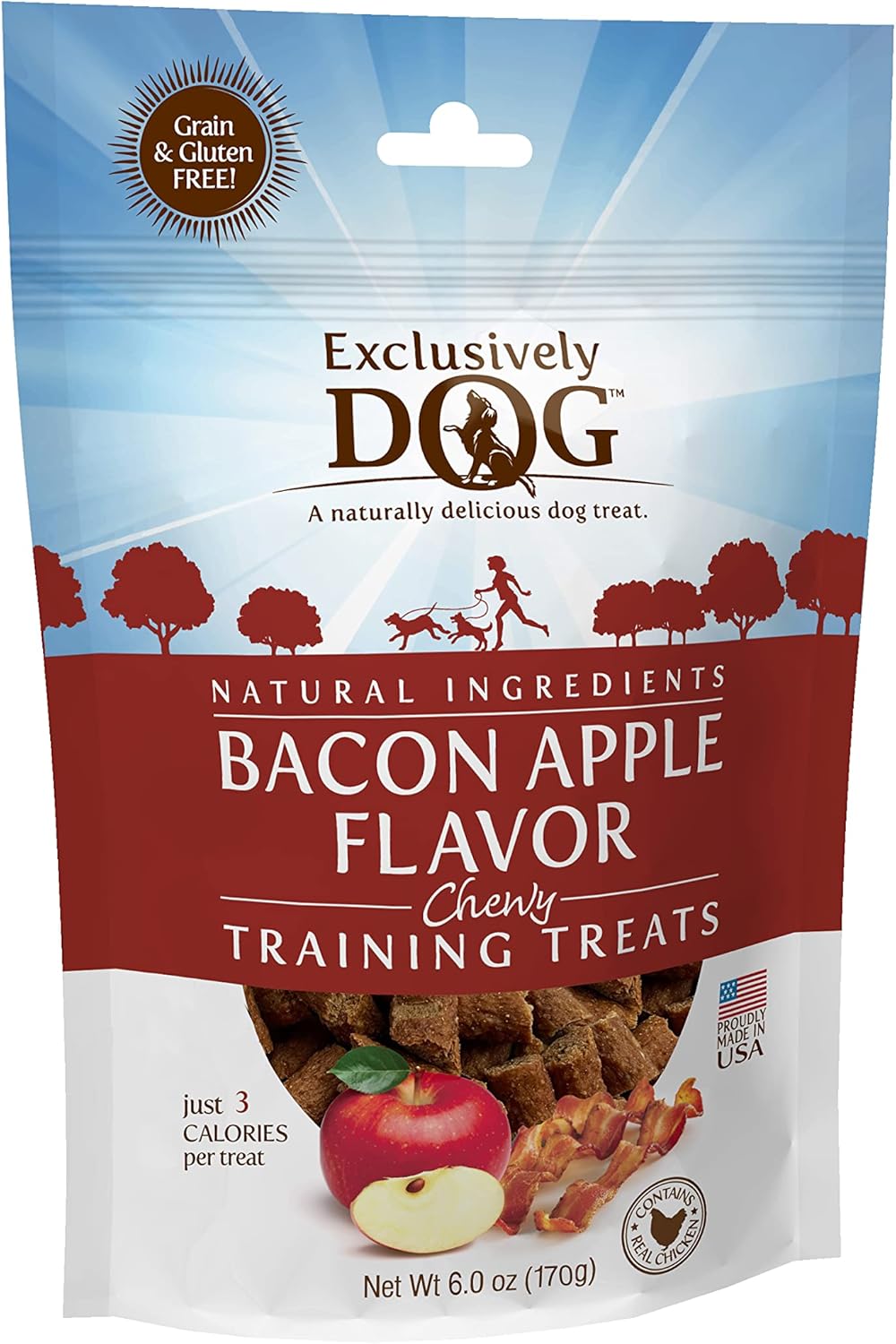 Exclusively Dog Chewy Training Treats Bacon Apple Flavor Grain Free Gluten Free 6 oz.