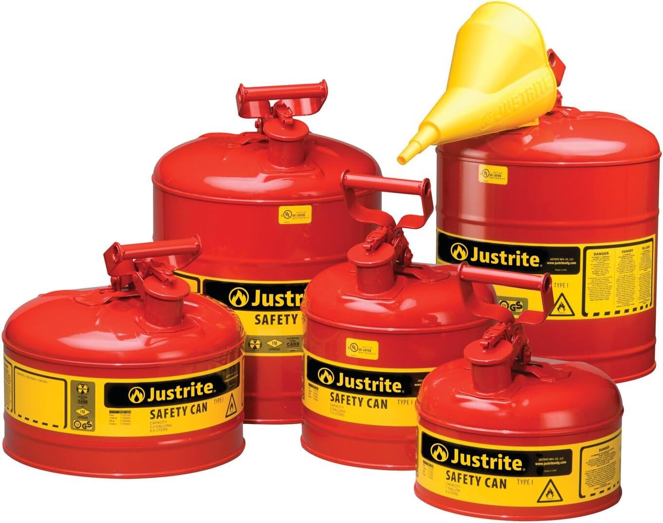 Justrite 2 Gallon Type I Green Safety Can for Oil with Flame Arrester and Self-Closing Lid, Made in the USA, Galvanized Steel Flammable Storage Can, 7120400