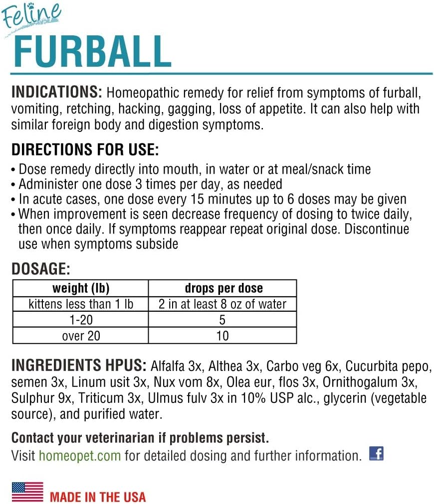 HomeoPet Feline Furball Relief, 15 ML Per Bottle