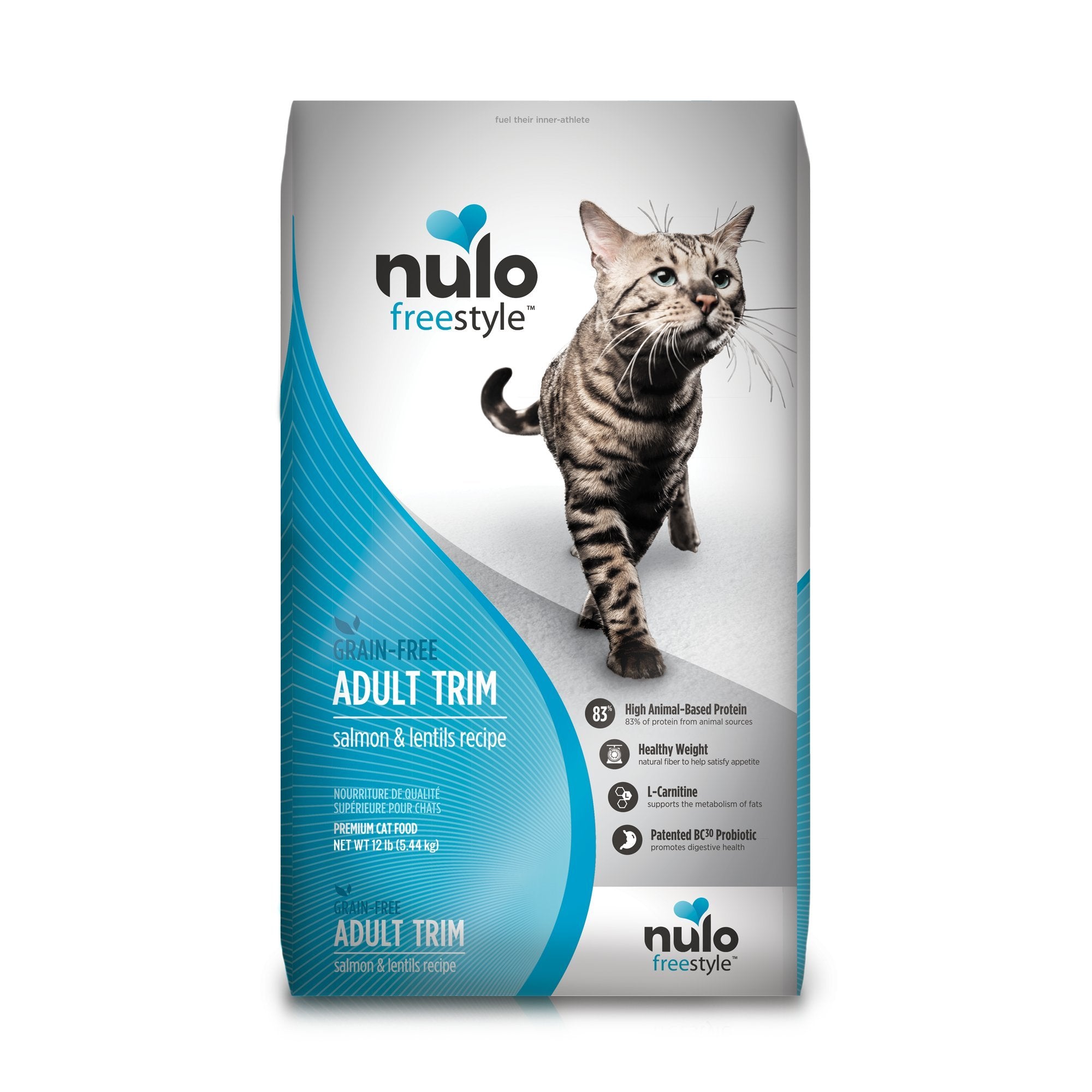 Nulo Adult Trim Grain Free Dry Cat Food With Bc30 Probiotic (Salmon & Lentils Recipe, 12Lb Bag)