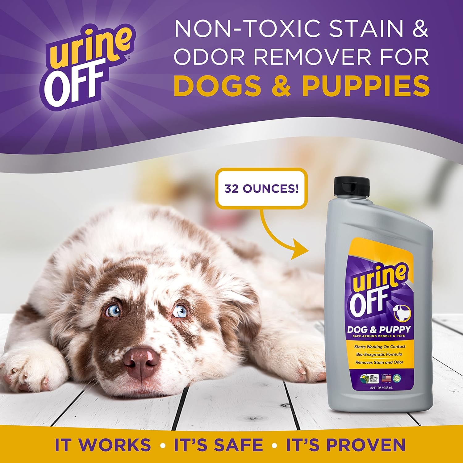 Urine OFF Puppy & Dog Pet Stain Remover Freshly Scented Carpet Cleaner Bio Enzymatic Stain & Urine Odor Eliminator Pet Safe Cleaner 32 oz.