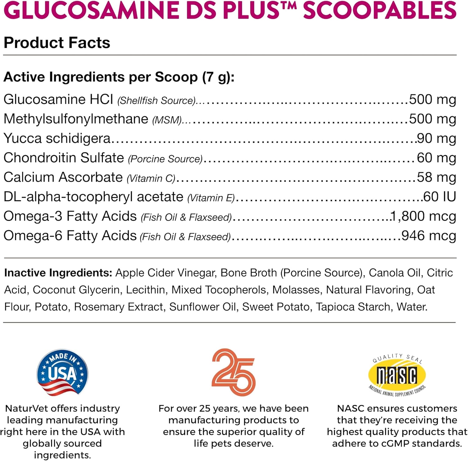 NaturVet Scoopables Dog Joint Supplement - Glucosamine DS Plus Level 2 Moderate Hip & Joint Care for Dogs w/Chondroitin & MSM - Hickory Smoked Bacon Flavored Pet Health Supplements | 11oz Bag