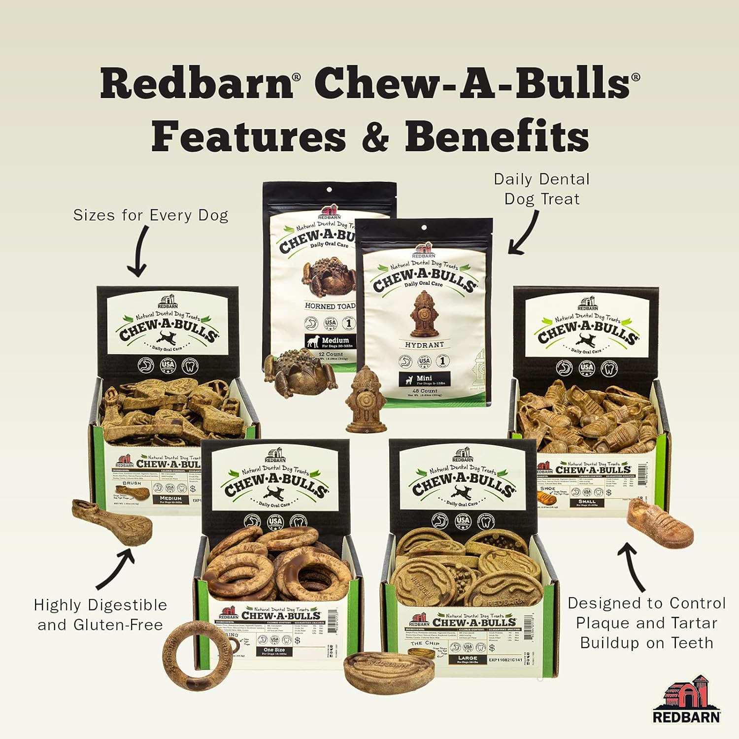 Redbarn Chew-A-Bulls Medium Toad, 12-Count