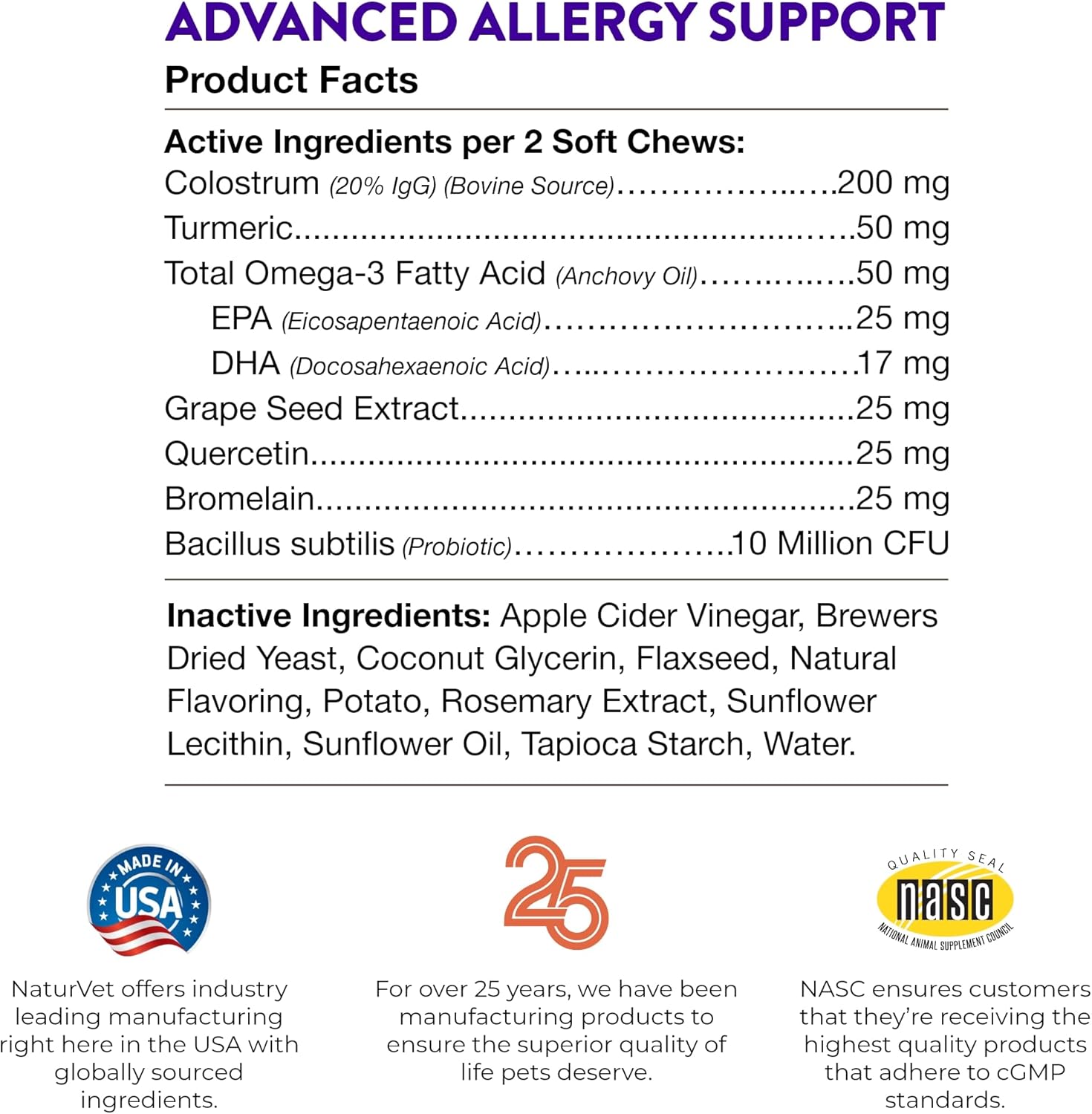 NaturVet Evolutions Advanced Allergy Support 90ct Soft Chews for Dogs - Omega-3, Anchovy Oil, Colostrum, Turmeric, Quercetin, Probiotic - Helps Maintain Normal Histamine Levels