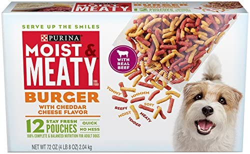 Purina Moist & Meaty Burger With Cheddar Cheese Flavor Adult Dry Dog Food Burger with Cheddar Cheese 12 Count (Pack of 4)