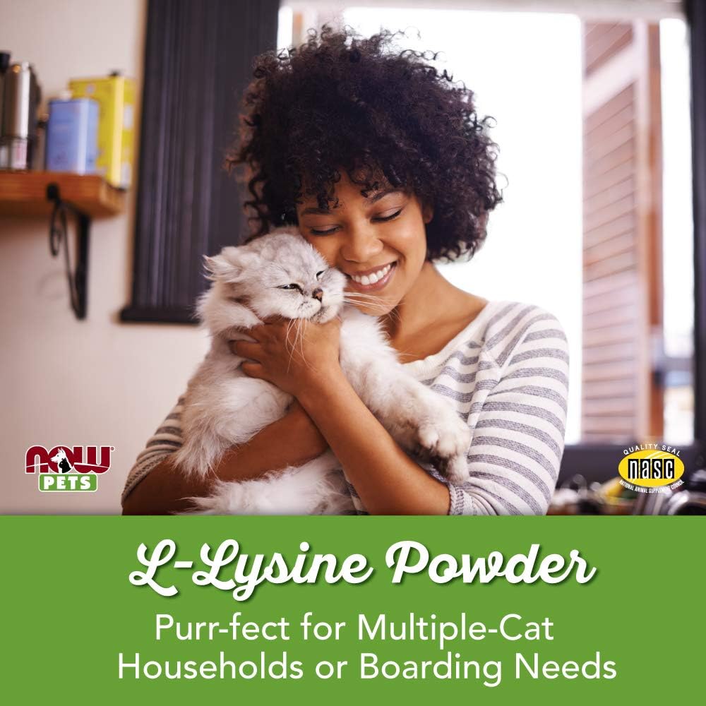 NOW Pet Health, L-Lysine Supplement, Powder, Formulated for Cats, NASC Certified, 8-Ounce