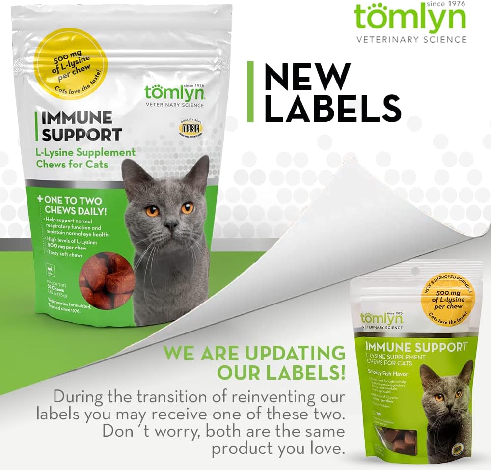 Tomlyn Immune Support Daily L-Lysine Supplement, Fish-Flavored Lysine Chews for Cats and Kittens, 30ct