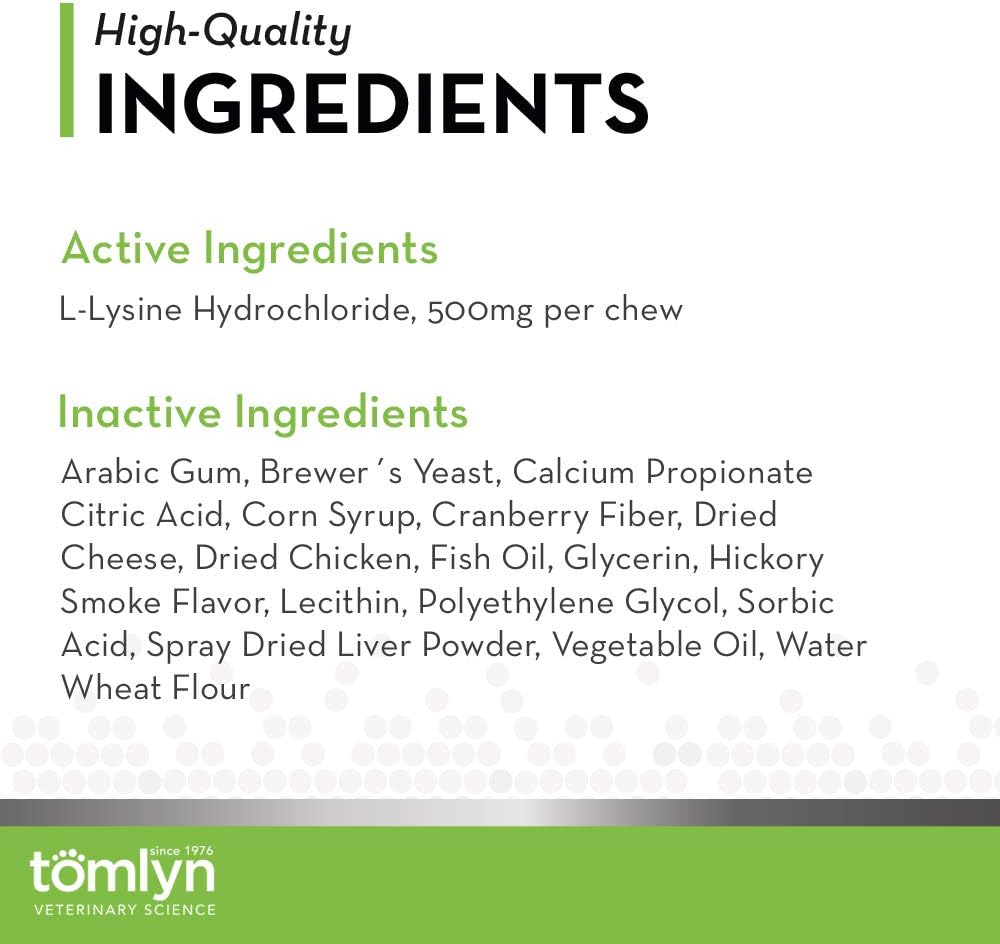 Tomlyn Immune Support Daily L-Lysine Supplement, Fish-Flavored Lysine Chews for Cats and Kittens, 30ct