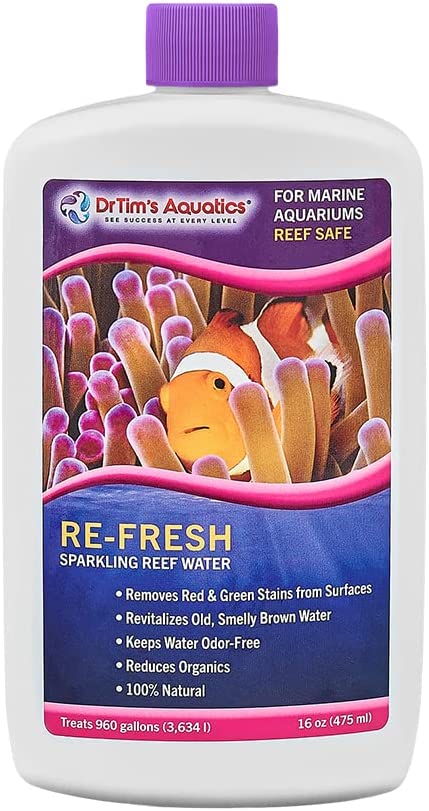 DrTim’s Aquatics Re-Fresh for Reef Aquariums – 100% Natural Fish Tank Sanitizer & Revitalizer Conditioner Solution for Fresh, Crystal-Clear, Sparkling Water -16oz 16 oz Re-Fresh REEF-PURE