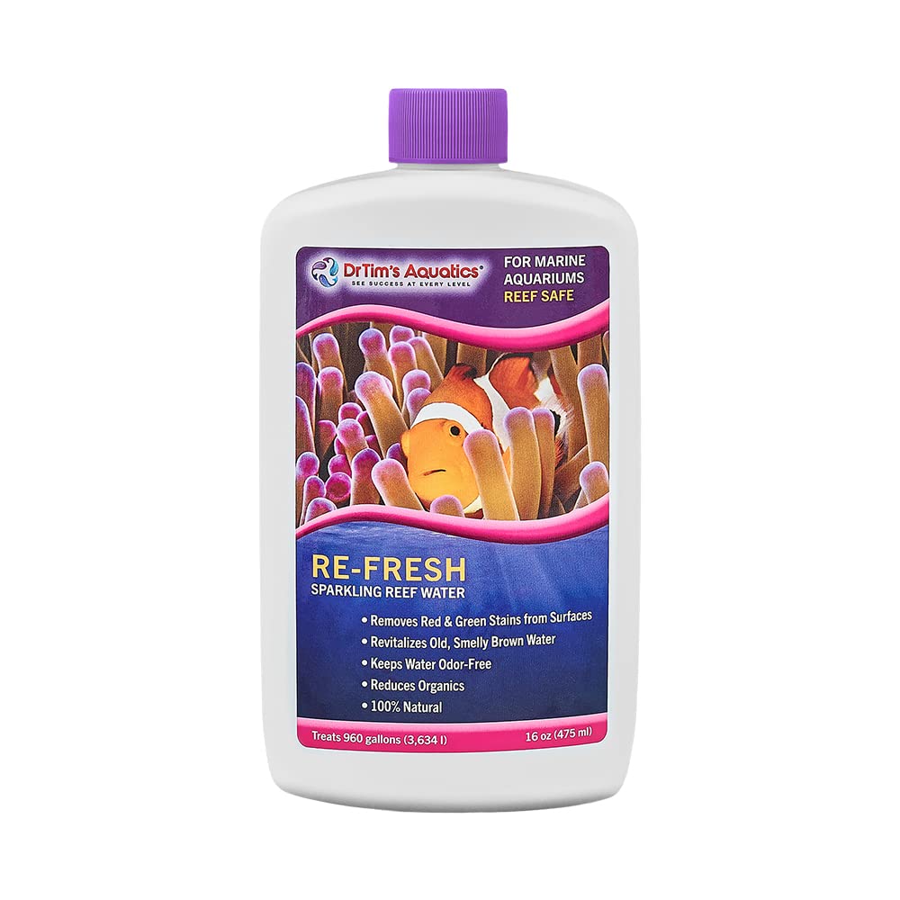 DrTim’s Aquatics Re-Fresh for Reef Aquariums – 100% Natural Fish Tank Sanitizer & Revitalizer Conditioner Solution for Fresh, Crystal-Clear, Sparkling Water -16oz 16 oz Re-Fresh REEF-PURE