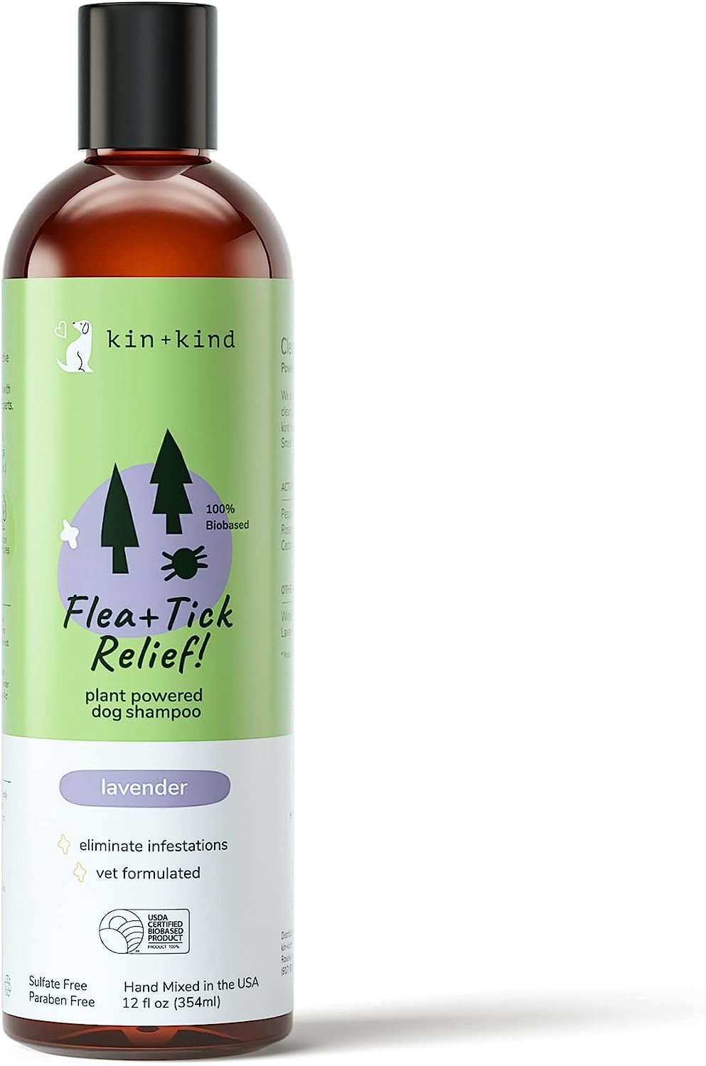 kin+kind Flea and Tick Shampoo for Dogs Veterinary Formula - Plant Powered, Safe and Effective Dog Shampoo with Coconut and Olive Oil - Lavender Scent - Prevent Fleas and Ticks - Made in USA 12 fl oz