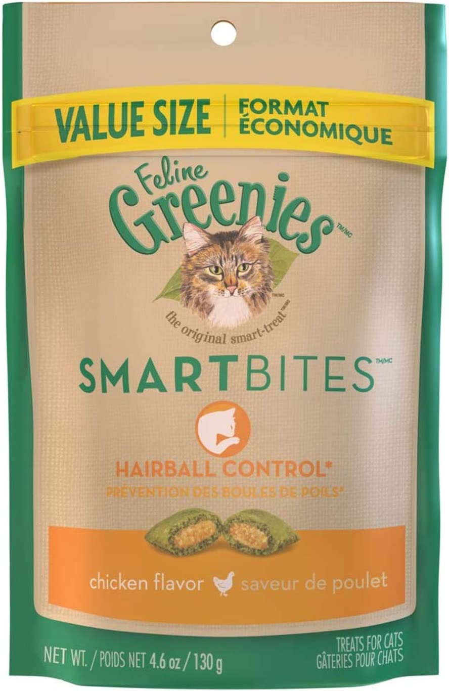 (3 Pack) Feline Greenies SMARTBITES Hairball Control, Chicken Flavor (4.6 oz Per Pack)