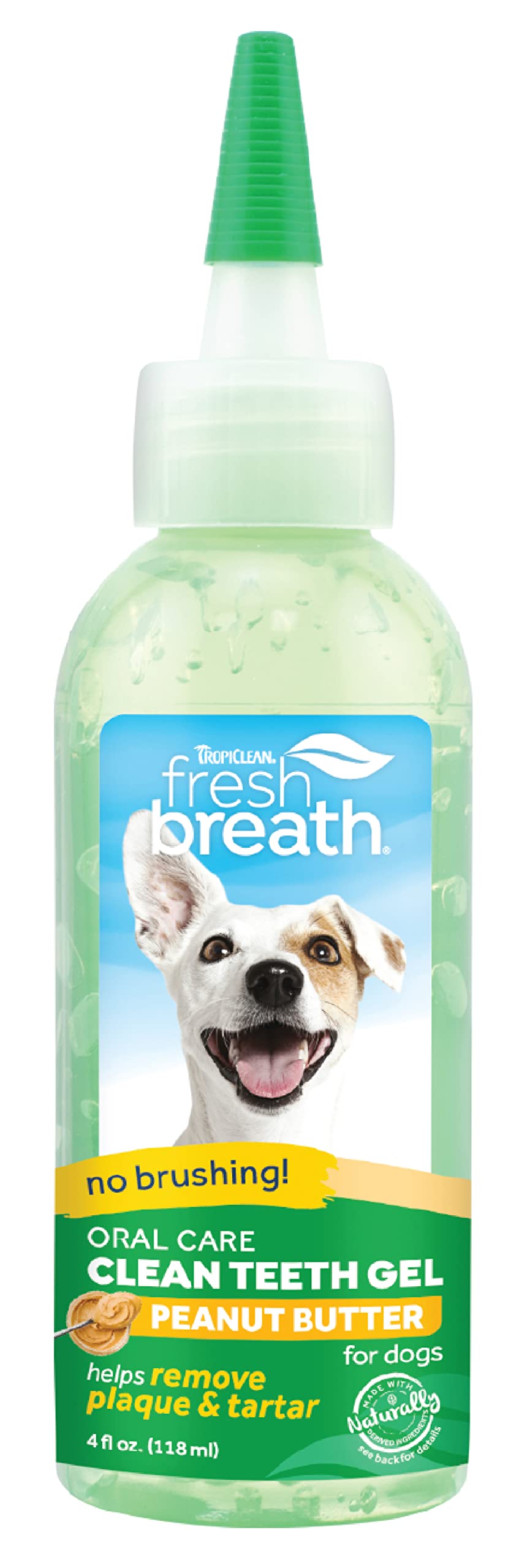 TropiClean Fresh Breath NO BRUSH Peanut Butter Flavor Clean Teeth Oral Care Gel for Dogs, 4oz - Dental Care Toothpaste Gel Helps Remove Plaque & Tartar + Breath Freshener Peanut Butter 4 Fl Oz (Pack of 1)