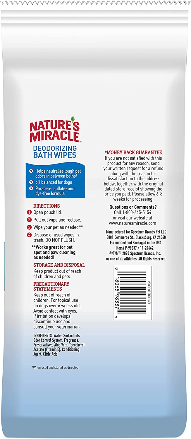 Nature's Miracle Deodorizing Bath Wipes Clean Breeze 100 Count