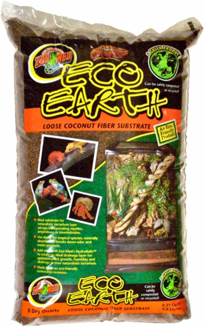 Zoo Med Eco Earth All-Natural Loose Coconut Fiber, Safely Composted, Tropical Substrate for Reptiles (8 Quarts, 2-Pack)