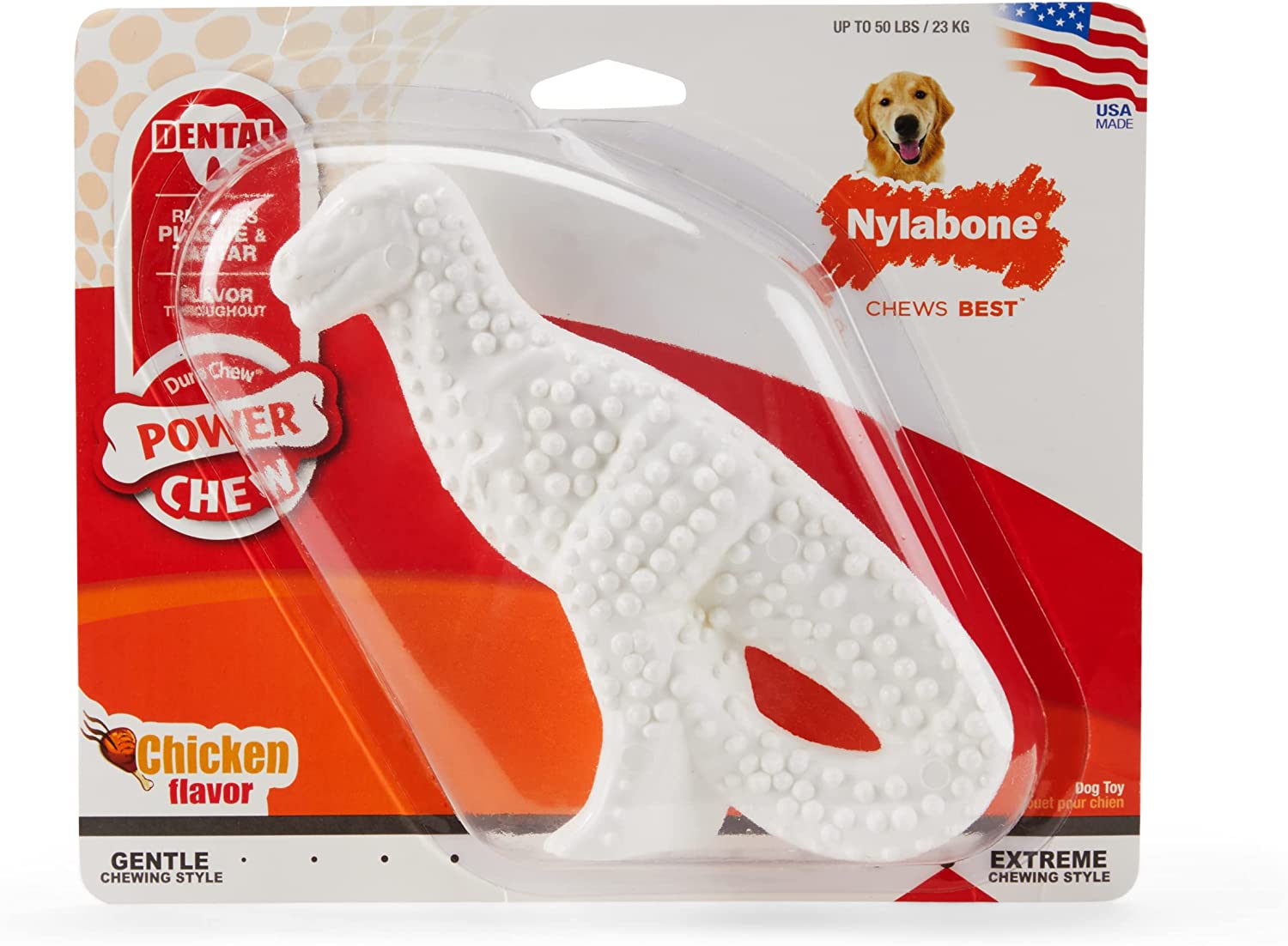 Nylabone Dura Chew Original Flavored Dental Dinosaur Chew Toy, Dinosaur Style Varies Small