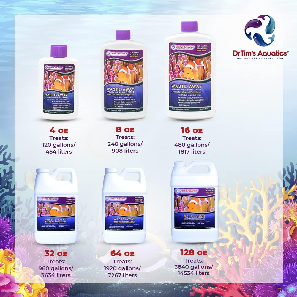 DrTim’s Aquatics Reef  Waste-Away – Natural Fish Tank & Aquarium Waste Management Solution for Dissolving & Cleaning Organic Sludge & Waste - 16 oz. - Treats 480 gal.