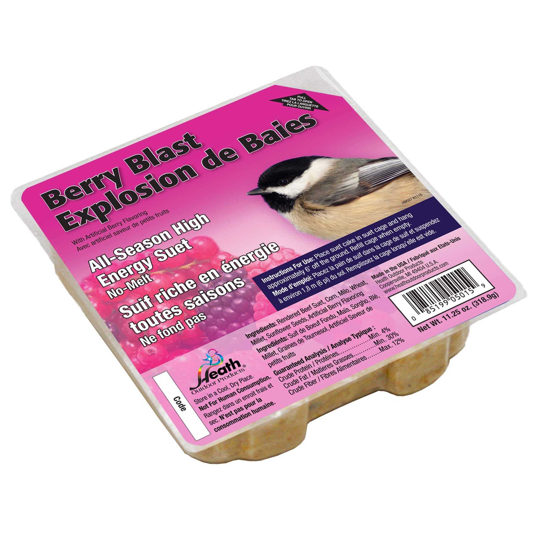 Heath Outdoor Products DD-15 Berry Blast Suet Cake, 0.75 lb