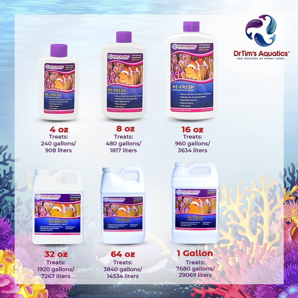 DrTim’s Aquatics Re-Fresh for Reef Aquariums – 100% Natural Fish Tank Sanitizer & Revitalizer Conditioner Solution for Fresh, Crystal-Clear, Sparkling Water -16oz 16 oz Re-Fresh REEF-PURE