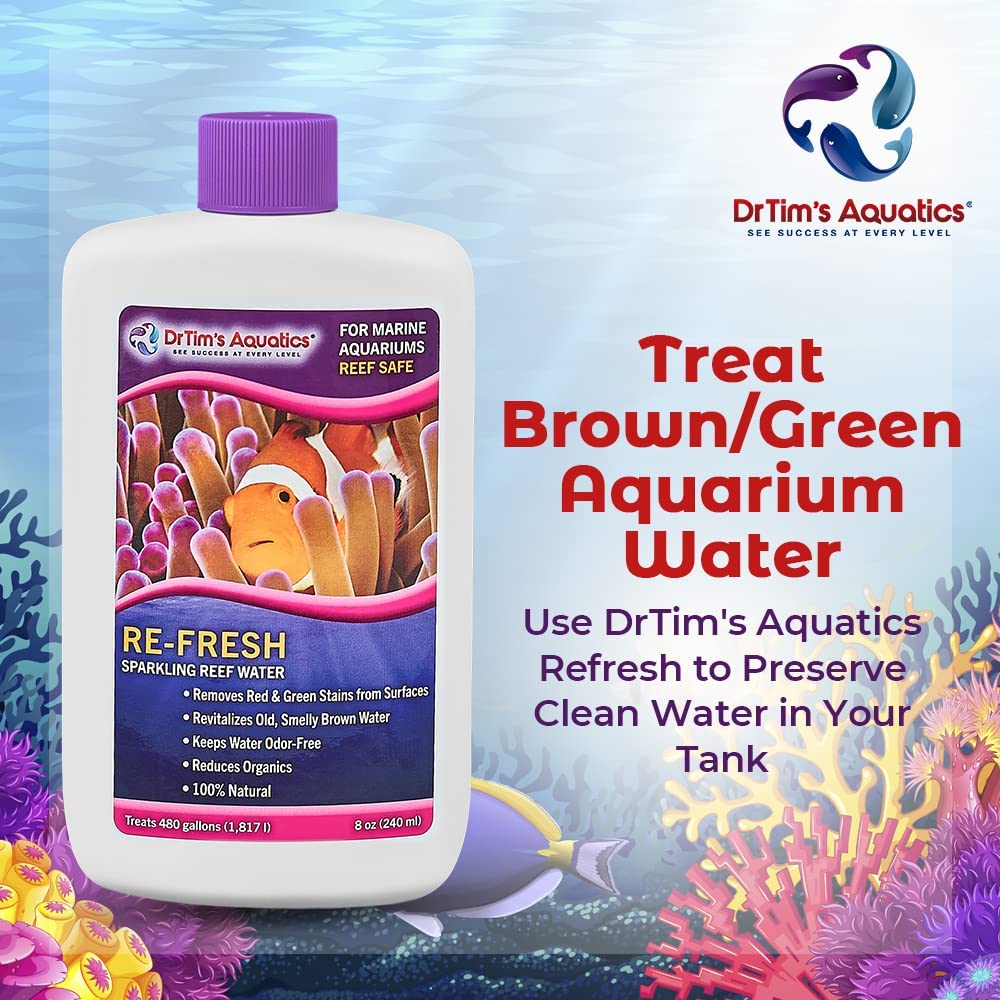 DrTim’s Aquatics Re-Fresh for Reef Aquariums – 100% Natural Fish Tank Sanitizer & Revitalizer Conditioner Solution for Fresh, Crystal-Clear, Sparkling Water -16oz 16 oz Re-Fresh REEF-PURE