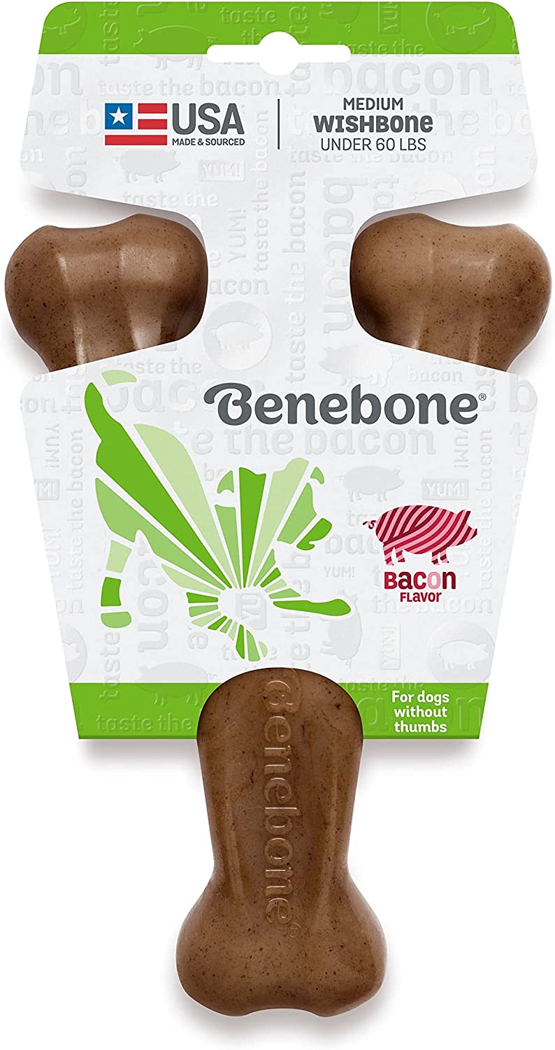 Benebone Bacon Flavored Wishbone Chew Toy, Medium, Brown