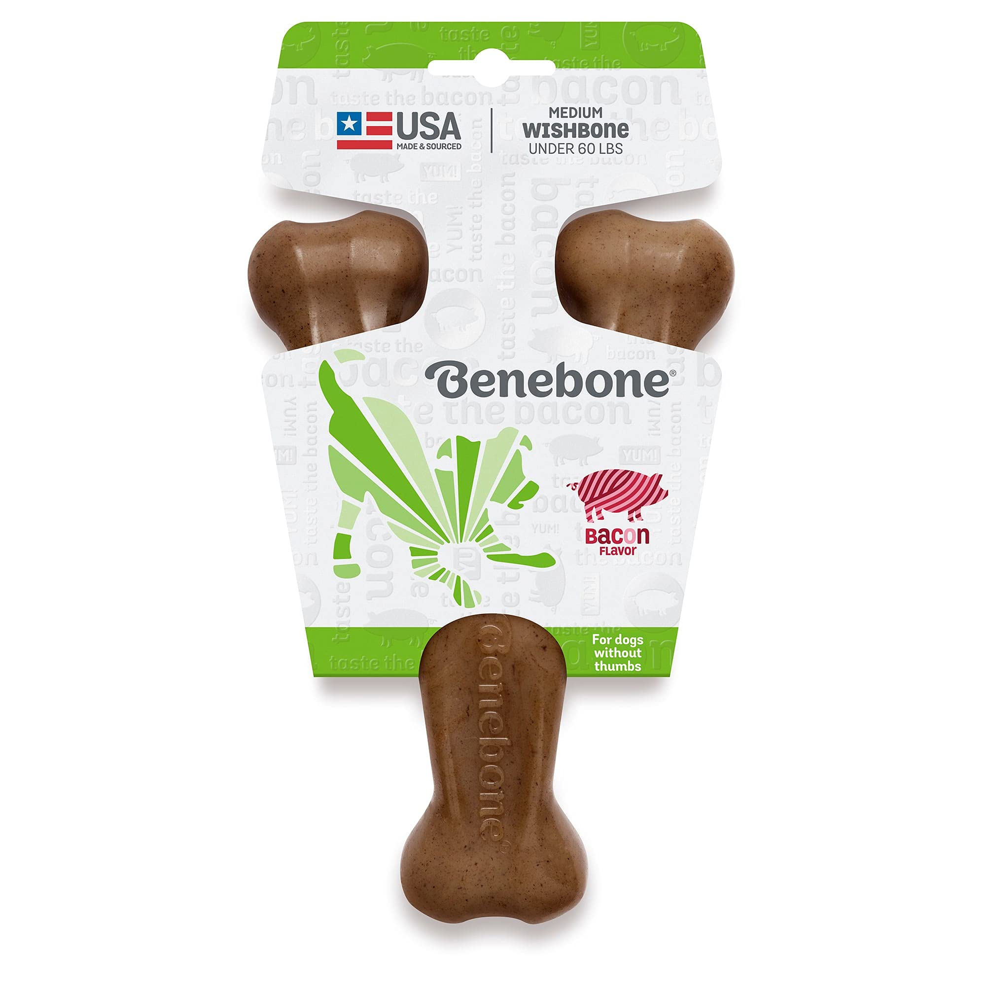 Benebone Bacon Flavored Wishbone Chew Toy, Medium, Brown