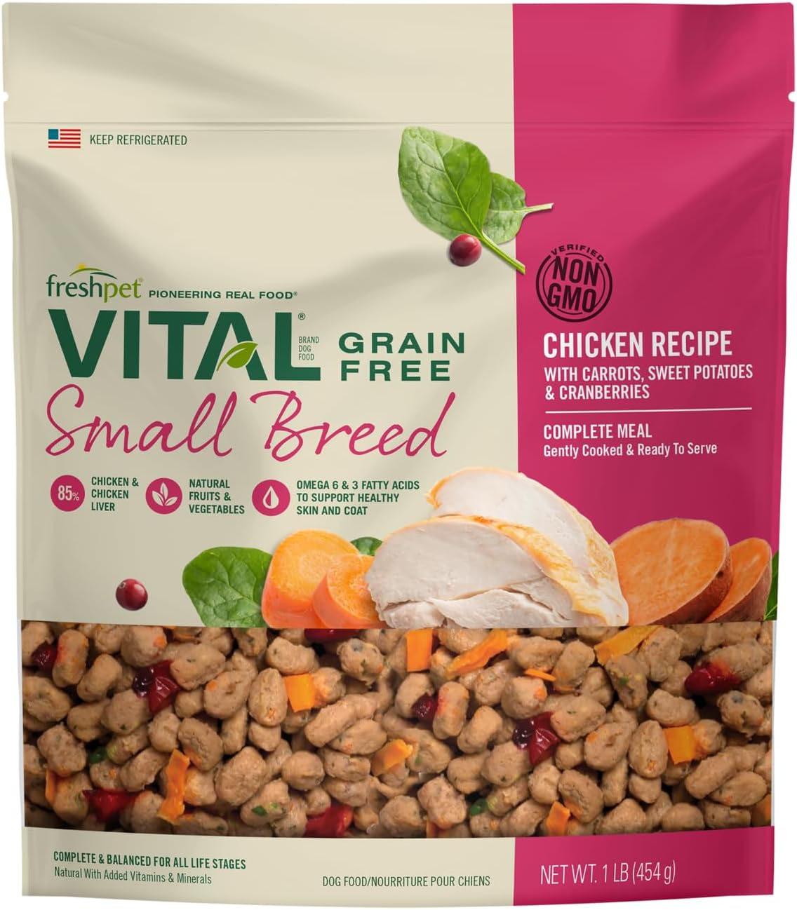 Freshpet Vital Complete Meals Grain-Free Chicken Fresh Small Breed Dog Food, 1 lb.