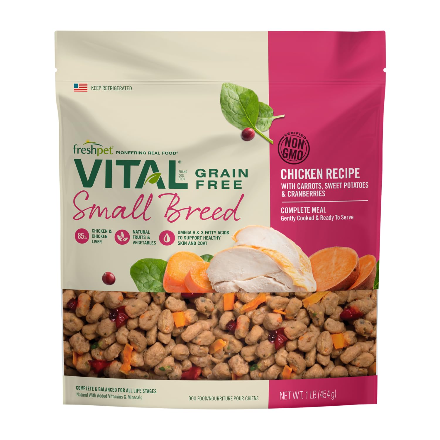 Freshpet Vital Complete Meals Grain-Free Chicken Fresh Small Breed Dog Food, 1 lb.