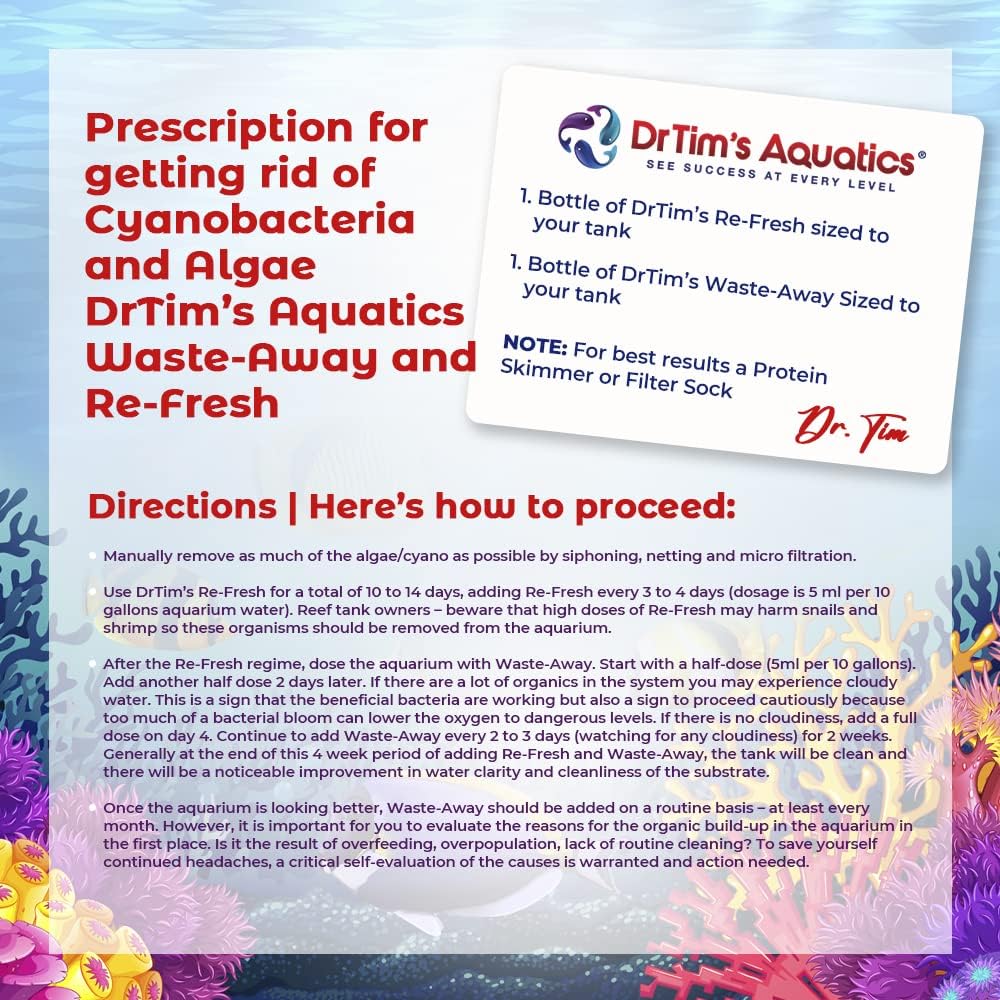 DrTim’s Aquatics Reef  Waste-Away – Natural Fish Tank & Aquarium Waste Management Solution for Dissolving & Cleaning Organic Sludge & Waste - 16 oz. - Treats 480 gal.