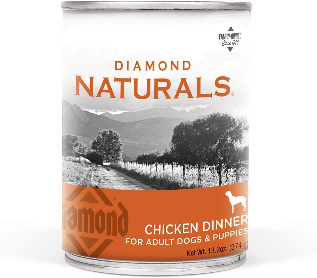 Diamond Naturals Adult Dogs and Puppies Canned Food, Chicken Dinner, 13 oz (12 Pack)