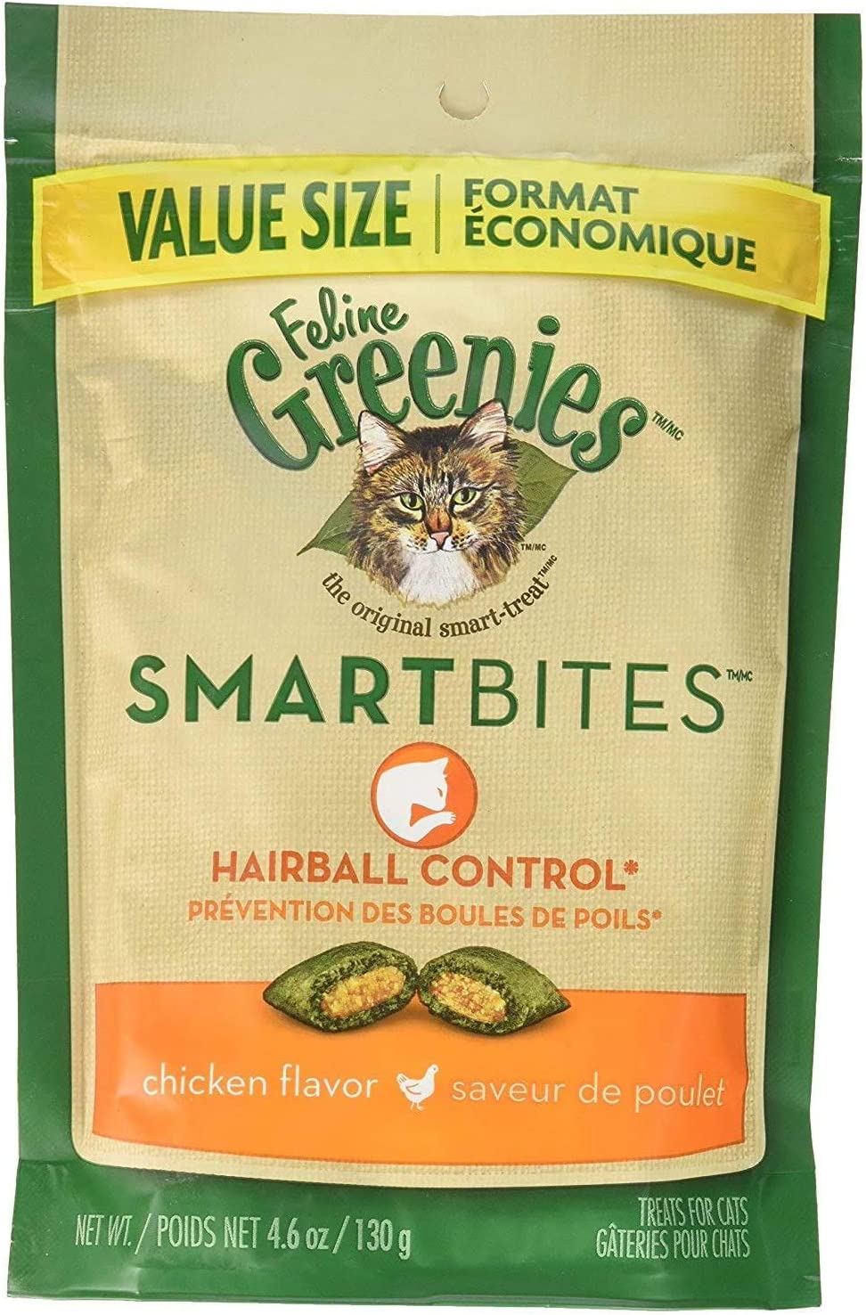 (3 Pack) Feline Greenies SMARTBITES Hairball Control, Chicken Flavor (4.6 oz Per Pack)