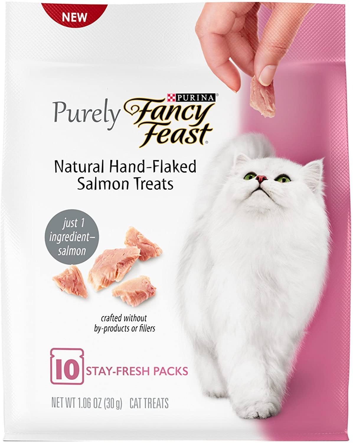 Fancy Feast Cat Treats - Natural Hand-Flaked Salmon Treats - 10 Count Treats Per Pouch - Pack of 4 Pouches